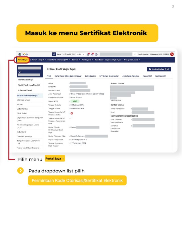 46. Bagaimana cara membuat kode otorisasi atau sertifikat elektronik untuk digunakan sebagai tanda tangan elektronik di Coretax?#KodeOtorisasi  Cara Membuat Kode Otorisasi di Coretax  Ikuti langkah-langkah berikut untuk membuat Kode Otorisasi DJP:  1️⃣ Masuk ke akun Coretax Anda menggunakan ID Pengguna dan Kata Sandi.     - Masukkan kode Captcha, lalu klik 