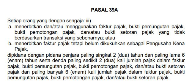 Kalau ada yang mengalami hal penyalahgunaan NPWP, baik karena diterbitkan Bukti Potong atau Faktur PajakBerikan dasar argumen pasal 39A UU KUP.TBTS. Dah banyak yang kena pasal ini.Semoga kita dilindungi dari penyalahgunaan identitas perpajakan ya.—t.me/FAQcoretax