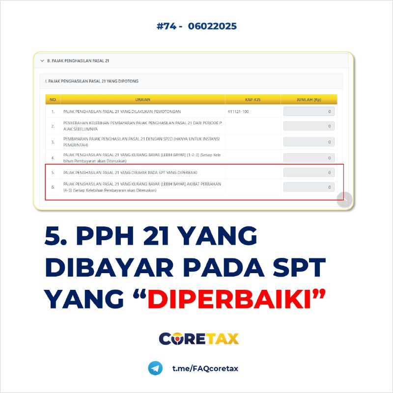 74. Saat melihat induk di SPT Masa PPh Pasal 21, pada bagian I 