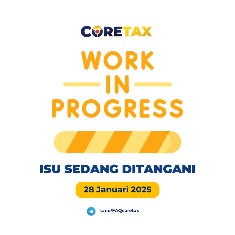 #WorkInProgress ⚒️ Isu Sedang DItangani Per 28 Januari 2025 DJP Sedang Menangani Beberapa Isu Eksternal Terkait Coretax  📌 Kategori Isu yang Ditangani (Klik untuk detilnya):   Kendala Registrasi dan Akses  Kendala Layanan Administrasi Kendala Pembuatan Faktur Pajak dan Bukti Potong Kendala Pembayaran dan SPT💡 Informasi di atas adalah rekapitulasi isu yang berstatus 