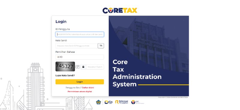 Tampilan awal login Coretax