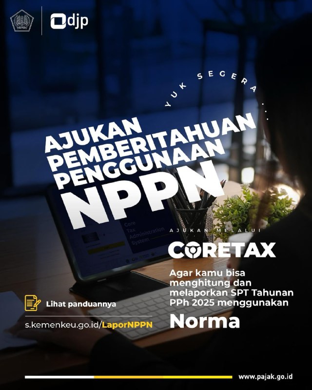 #ReminderAmit amit kalau pekerja bebas atau usahawan lupa pemberitahuan NPPN, padahal belum siap pembukuan 😢Kita ingatin sekali ya.Segera ajukan pemberitahuan penggunaan NPPN, khususnya bagi WP OP yang merupakan pekerja bebas atau usahawan yang menggunakan tarif PPh umum (Bukan final UMKM)📘 Panduan NPPN: s.kemenkeu.go.id/laporNPPNPertanyaan:1️⃣ Bagaimana kalau ternyata ga dipakai, misalnya karena ternyata tidak memiliki penghasilan pekerjaan bebas/usahawan non final sampai akhir tahun? Jawab: 👉 Ga masalah. Bisa sekedar ajukan NPPN untuk jaga-jaga.2️⃣ Bagaimana kalau saya pengusaha, atas penghasilan usaha saya inginnya menggunakan PPh final UMKM (karena diperpanjang), apakah pemberitahuan NPPN menggugurkan? Jawab: 👉 Pemberitahuan NPPN tidak mengugurkan keikutsertaan PPh final UMKM. NPPN bisa digunakan oleh seseorang yang memiliki penghasilan di luar penghasilan final, seperti penghasilan dari pekerjaan bebas.Contoh: seorang dokter memiliki toko kelontong. Atas penghasilan dari prakteknya menggunakan NPPN dan atas penghasilan dari usaha dikenakan PPh final.3️⃣ Jika istri gabung NPWP (penghasilan dilaporkan SPT suami), siapa yang mengajukan?Jawab: 👉 Suami lewat Coretax suami, sekalipun suami tidak membutuhkan NPPN, karena NPPN digunakan untuk penghasilan istri dari pekerjaan bebas/usaha non final yang dilaporkan di SPT Suami.—t.me/FAQcoretax