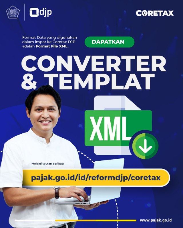  Update Converter Excel to XML versi 2- Dilengkapi rumus-rumus yang mempermudah penginputan, di antaranya rumus TER dll1️⃣ BP21 Excel to XML v.2 Untuk Potput PPh 21 Non Pegawai Tetap2️⃣ BPCV Excel to XML v.2 Untuk Cumulative Payment 3️⃣ BPMP Excel to XML v.2  Untuk Monthly Payroll Pegawai Tetap4️⃣ BPNR Excel to XML v.2 Untuk Non Resident5️⃣ BPPU Excel to XML v.2 Untuk Unifikasi6️⃣ BPSP Excel to XML v.2 Untuk Self PaymentUntuk link resmi ke pajak.go.id/coretax