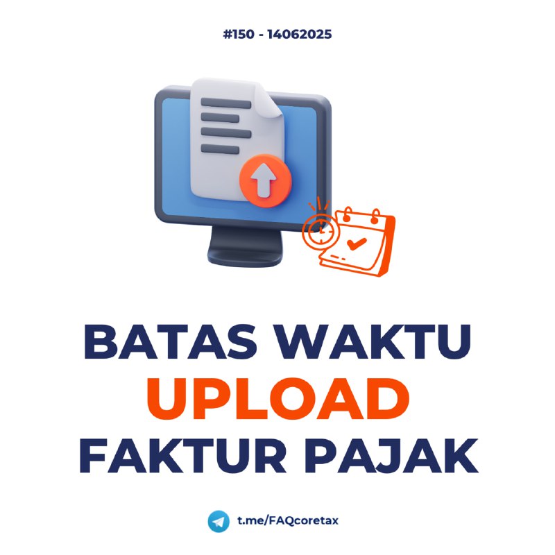 150. Kapan batas waktu upload? Apakah benar diperpanjang?#eFakturIya. Batas waktu upload e-Faktur DIPERPANJANG!🗓 Sekarang jadi tanggal 20 bulan berikutnya (dulu tanggal 15), termasuk yang diterbitkan dengan eFaktur Desktop.📑 Dasar hukum: PER-11/PJ/2025 Pasal 44 ayat (1), berlaku sejak: 22 Mei 2025📌 Mengganti aturan lama di PER-03/PJ/2022🧾 Contoh Kasus:Faktur tertanggal 15 Mei 2025 → Wajib upload paling lambat 20 Juni 2025Catatan: 🚫 Kendala teknis tidak mengubah tanggal batas upload✳️ Hindari sanksi Pasal 14 ayat (4) UU KUP dengan perhatikan saat terutang dan batas uploadnyaTerima kasiht.me/FAQcoretax t.me/diskusipajaksbyrungkut