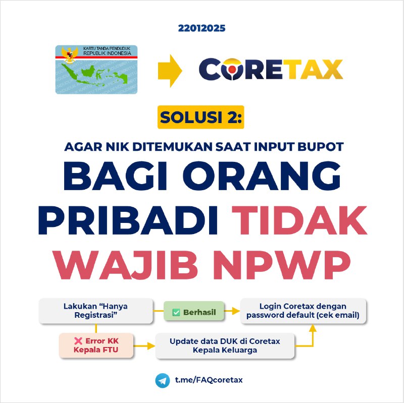 50.b.🔹🔹 Jika Memang Tidak Wajib Ber NPWP  (Misal Wanita Kawin Gabung NPWP / di bawah PTKP)Cara agar NIK nya masuk ke Database Coretax: