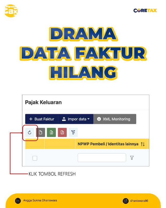 45. Data Faktur saya hilang, padahal sempat ada atau sudah berhasil import? Bagaimana solusinya?#eFakturKlik icon refresh di bawah tombol 