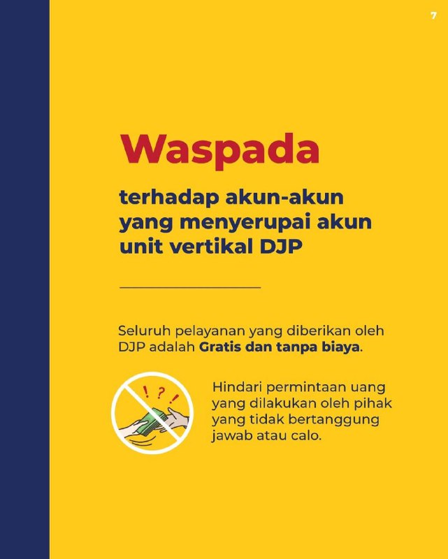 Mau lapor SPT tapi sibuk di hari kerja? Tenang, #KawanPajak! Kantor Pajak kini hadir lebih dekat dengan membuka layanan di akhir pekan (Sabtu & Minggu) untuk mendampingi kamu menuntaskan kewajiban pelaporan SPT Tahunan.Pastikan #KawanPajak memantau secara berkala akun media sosial KPP di wilayah domisili masing-masing untuk mengetahui jadwal operasional unit kerja terdekat, ya! Jangan lupa ambil tiket antrean terlebih dahulu melalui kunjung.pajak.go.id. Seluruh layanan kami tidak dipungut biaya alias GRATIS, jadi tetap waspada terhadap segala bentuk penipuan atau calo karena #KamiDampingiSampaiBerhasil!Mau lapor SPT tapi sibuk di hari kerja? Tenang, #KawanPajak! Kantor Pajak kini hadir lebih dekat dengan membuka layanan di akhir pekan (Sabtu & Minggu) untuk mendampingi kamu menuntaskan kewajiban pelaporan SPT Tahunan.Pastikan #KawanPajak memantau secara berkala akun media sosial KPP di wilayah domisili masing-masing untuk mengetahui jadwal operasional unit kerja terdekat, ya! Jangan lupa ambil tiket antrean terlebih dahulu melalui kunjung.pajak.go.id. Seluruh layanan kami tidak dipungut biaya alias GRATIS, jadi tetap waspada terhadap segala bentuk penipuan atau calo karena #KamiDampingiSampaiBerhasil!