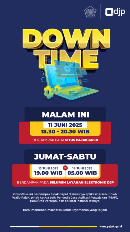 #DowntimeMalam ini: 11 Juni 2025, 18.30 - 20.30 WIBJumat pukul 19.00 WIB s.d. Sabtu pukul 05.00 WIB