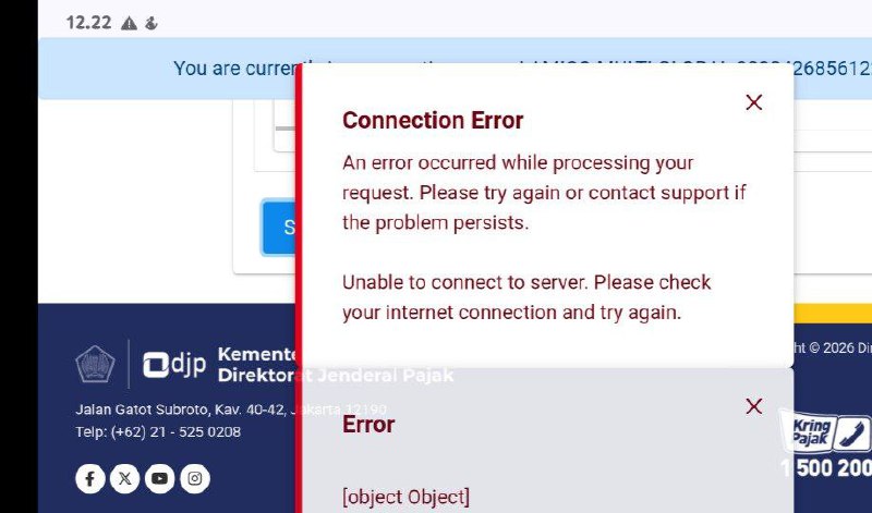 #InfoPenangananKendalaAtas submit FPK yang error object dan tanggal retur yang terkunci di tanggal 1 januari 2026 akan ditangani besok Jumat. Silakan simpan konsep terlebih dahulu.—t.me/FAQcoretax