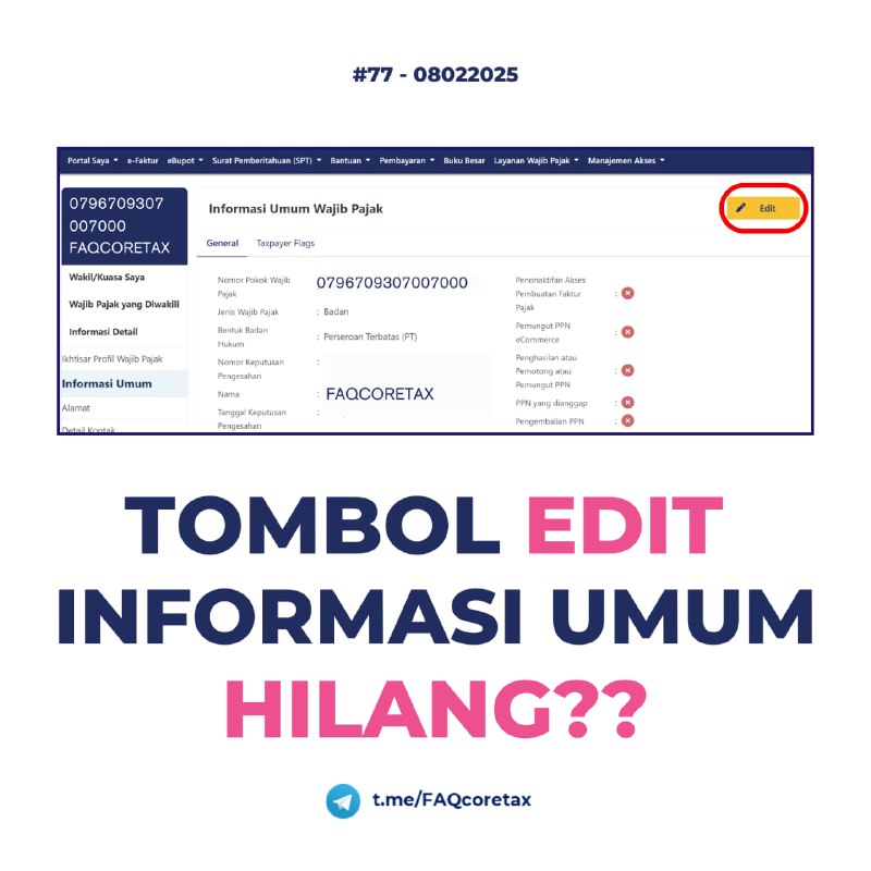 77. Tombol Edit Informasi Umum hilang, bahkan login PIC, apa solusinya?#ManajemenAkses