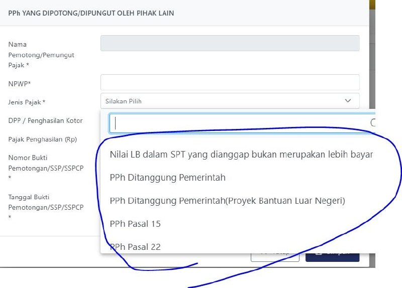 #InfoPenyelesaianKendalaDaftar dropdown jenis pajak pada rekam manual bukti pemotongan PPh di lampiran L3 SPT Tahunan Badan atau L1-E SPT Tahunan Orang Pribadi sudah muncul kembali--t.me/FAQcoretax
