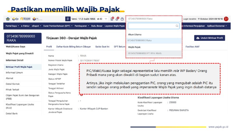 12. Bagaimana cara bertindak atas nama Badan bila PIC Utama/Wakil/Kuasa telah login NIK orang pribadinya di CORETAX?#ManajemenAkses
