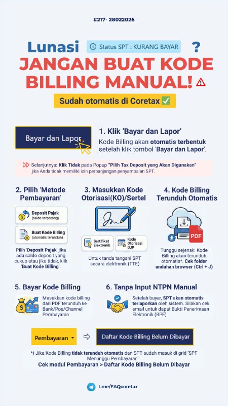#KurangBayar #SPTTahunanOP 217. Perlukah Membuat Kode Billing Manual Jika ingin lunasi SPT Tahunan PPh Orang Pribadi Kurang Bayar?❌  Jangan Buat Kode Billing Manual  