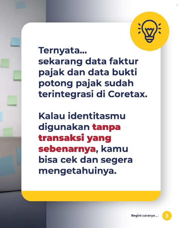 #FakturPajak #Coretax #BuktiPotong #PengaduanDJP254. KOK ADA FAKTUR PAJAK ATAS NAMA SAYA, PADAHAL NGGAK PERNAH TRANSAKSI?Pernah kaget tiba-tiba nemu data Faktur Pajak atau Bukti Potong atas nama dan NPWP Anda, padahal merasa nggak pernah beli barang atau melakukan transaksi tersebut? Kabar baiknya, sekarang seluruh data Faktur Pajak dan Bukti Potong pajak memang sudah terintegrasi penuh di Coretax DJP. Artinya, sistem yang baru ini bikin transaksi jauh lebih transparan. Anda bisa dengan mudah memantau dan mengecek sendiri apakah data yang tercatat di sistem benar-benar sesuai dengan transaksi riil Anda.❓ LALU, BAGAIMANA JIKA MENEMUKAN DATA YANG TIDAK SESUAI / FIKTIF?Jangan panik, segera lakukan 2 langkah penyelesaian berikut:1️⃣ Konfirmasi ke Pihak PenerbitSegera hubungi perusahaan atau pihak lawan transaksi yang menerbitkan Faktur Pajak/Bukti Potong tersebut. Sampaikan bahwa Anda tidak pernah melakukan transaksi, lalu minta mereka untuk segera MEMBATALKAN dokumen tersebut di sistem. (Bisa jadi ini hanya human error atau salah ketik NPWP).2️⃣ Laporkan ke Kanal Pengaduan DJPJika pihak penerbit sulit dihubungi, tidak kooperatif, atau Anda curiga ada indikasi kesengajaan penyalahgunaan identitas, jangan didiamkan. Segera sampaikan pengaduan resmi melalui kanal pengaduan DJP (seperti Kring Pajak 1500200, email ke pengaduan@pajak.go.id, atau datang ke KPP terdekat) agar segera ditindaklanjuti.Yuk, biasakan cek profil dan data perpajakan Anda di Coretax secara berkala. Karena mencegah penyalahgunaan data akan selalu lebih baik daripada repot memperbaikinya nanti. --t.me/FAQcoretax#FakturPajak #Coretax #BuktiPotong #PengaduanDJP254. KOK ADA FAKTUR PAJAK ATAS NAMA SAYA, PADAHAL NGGAK PERNAH TRANSAKSI?Pernah kaget tiba-tiba nemu data Faktur Pajak atau Bukti Potong atas nama dan NPWP Anda, padahal merasa nggak pernah beli barang atau melakukan transaksi tersebut? Kabar baiknya, sekarang seluruh data Faktur Pajak dan Bukti Potong pajak memang sudah terintegrasi penuh di Coretax DJP. Artinya, sistem yang baru ini bikin transaksi jauh lebih transparan. Anda bisa dengan mudah memantau dan mengecek sendiri apakah data yang tercatat di sistem benar-benar sesuai dengan transaksi riil Anda.❓ LALU, BAGAIMANA JIKA MENEMUKAN DATA YANG TIDAK SESUAI / FIKTIF?Jangan panik, segera lakukan 2 langkah penyelesaian berikut:1️⃣ Konfirmasi ke Pihak PenerbitSegera hubungi perusahaan atau pihak lawan transaksi yang menerbitkan Faktur Pajak/Bukti Potong tersebut. Sampaikan bahwa Anda tidak pernah melakukan transaksi, lalu minta mereka untuk segera MEMBATALKAN dokumen tersebut di sistem. (Bisa jadi ini hanya human error atau salah ketik NPWP).2️⃣ Laporkan ke Kanal Pengaduan DJPJika pihak penerbit sulit dihubungi, tidak kooperatif, atau Anda curiga ada indikasi kesengajaan penyalahgunaan identitas, jangan didiamkan. Segera sampaikan pengaduan resmi melalui kanal pengaduan DJP (seperti Kring Pajak 1500200, email ke pengaduan@pajak.go.id, atau datang ke KPP terdekat) agar segera ditindaklanjuti.Yuk, biasakan cek profil dan data perpajakan Anda di Coretax secara berkala. Karena mencegah penyalahgunaan data akan selalu lebih baik daripada repot memperbaikinya nanti. --t.me/FAQcoretax
