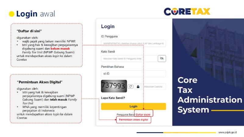 5. Bagaimana bila seorang Wanita Kawin yang kewajiban pajaknya gabung dengan suami (NPWP Gabung) dan ingin mengakses Coretax?#Registrasi