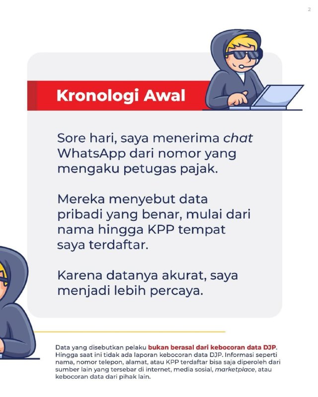 Penipu menyamar jadi petugas DJP, menyebutkan datamu dengan benar, lalu meminta share screen untuk bantuan Coretax.Begitu kamu share screen, saldo rekeningmu dalam bahaya! DJP tidak pernah meminta akses layar atau meminta kamu meng-install aplikasi sembarangan. Jika ada yang meminta hal tersebut, HAMPIR PASTI ITU PENIPUAN.Sebarkan informasi ini ke keluarga dan teman terdekat agar tidak ada lagi korban jatuh! 🤜🤛Penipu menyamar jadi petugas DJP, menyebutkan datamu dengan benar, lalu meminta share screen untuk bantuan Coretax.Begitu kamu share screen, saldo rekeningmu dalam bahaya! DJP tidak pernah meminta akses layar atau meminta kamu meng-install aplikasi sembarangan. Jika ada yang meminta hal tersebut, HAMPIR PASTI ITU PENIPUAN.Sebarkan informasi ini ke keluarga dan teman terdekat agar tidak ada lagi korban jatuh! 🤜🤛