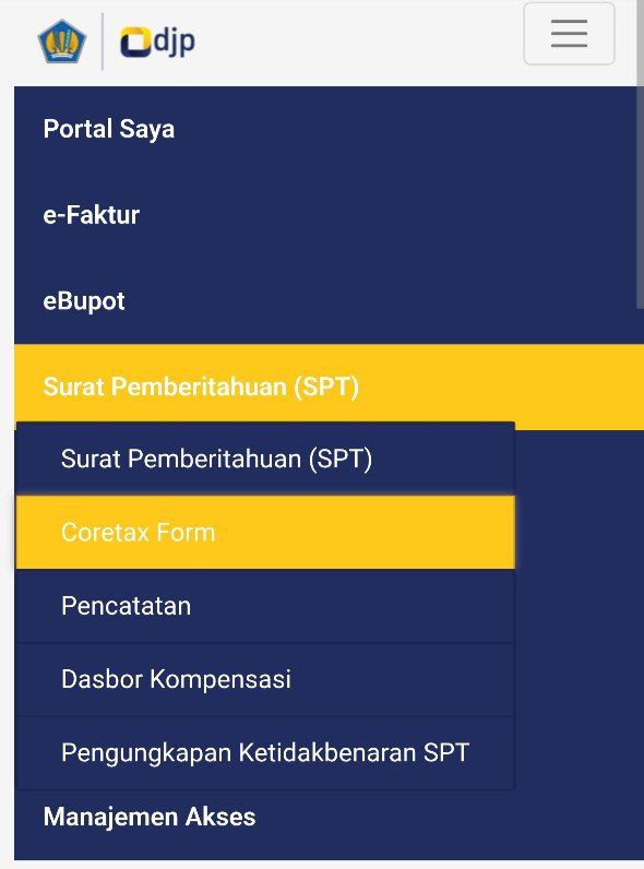 #BreakingNewsPilihan Coretax Form telah muncul pada modul SPT di Coretax.Silakan dicobaPaparan penggunaan telah kami posting di siniAtau bisa diunduh dari pajak.go.id/lapor-tahunan--t.me/FAQcoretax