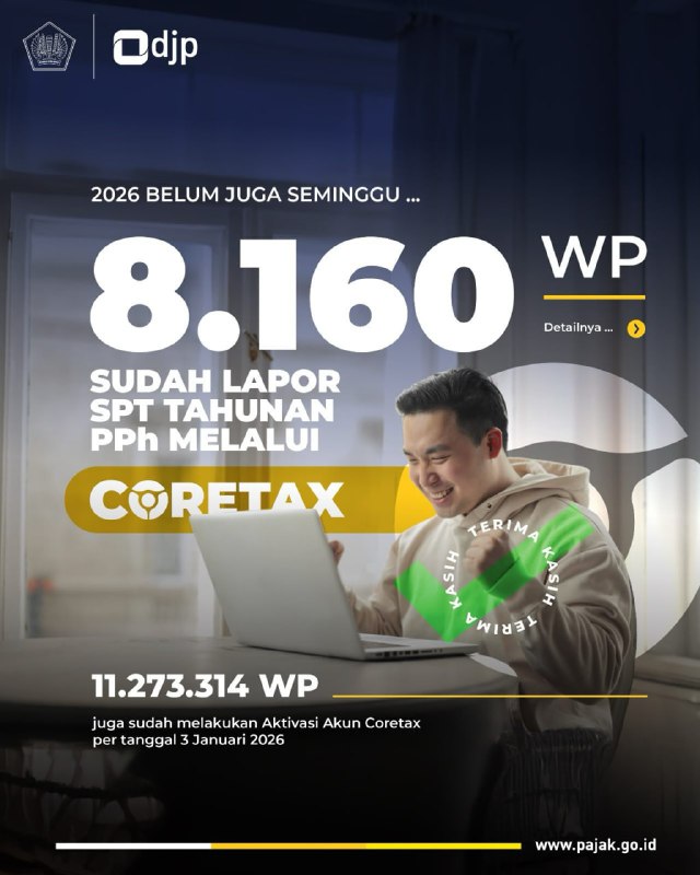 #Reminder3 tahun belakangan, baru masuk ± 39 SPT di minggu pertamaSekarang udah 8.160 SPTatau lebih dari 200x lipatRekan @FAQcoretax, masuk salah satunya ga? Atau masih ada kendala? tentunya selain alasan belum nerima Bupot A1/A2 bagi pegawai tetap ya.Sesuai regulasi, pemberi kerja atau pemotong menerbitkan bukti pemotongan A1/A2 paling lambat akhir Januari. Kalau udah diterbitkan pemberi kerja, langsung otomatis terdistribusi ke Coretax pegawai masing-masing kok. Jadii.. ditunggu dulu~ Bagi pekerja bebas yang udah nerima pemotongan, harusnya udah ada lengkap di Dokumen Saya, tinggal rekap aja (kalau ga ada penghasilan lain di luar bupot BP21)UMKM apalagi. Tinggal lapor, bayarkan udah final dilakukan perbulan.Gas aja, jangan ditunda! semua materinya sudah ada di pajak.go.id/lapor-tahunan (paparan maupun video)Kalau bingung, bisa nanya-nanya di kolom komen.—t.me/FAQcoretax#Reminder3 tahun belakangan, baru masuk ± 39 SPT di minggu pertamaSekarang udah 8.160 SPTatau lebih dari 200x lipatRekan @FAQcoretax, masuk salah satunya ga? Atau masih ada kendala? tentunya selain alasan belum nerima Bupot A1/A2 bagi pegawai tetap ya.Sesuai regulasi, pemberi kerja atau pemotong menerbitkan bukti pemotongan A1/A2 paling lambat akhir Januari. Kalau udah diterbitkan pemberi kerja, langsung otomatis terdistribusi ke Coretax pegawai masing-masing kok. Jadii.. ditunggu dulu~ Bagi pekerja bebas yang udah nerima pemotongan, harusnya udah ada lengkap di Dokumen Saya, tinggal rekap aja (kalau ga ada penghasilan lain di luar bupot BP21)UMKM apalagi. Tinggal lapor, bayarkan udah final dilakukan perbulan.Gas aja, jangan ditunda! semua materinya sudah ada di pajak.go.id/lapor-tahunan (paparan maupun video)Kalau bingung, bisa nanya-nanya di kolom komen.—t.me/FAQcoretax