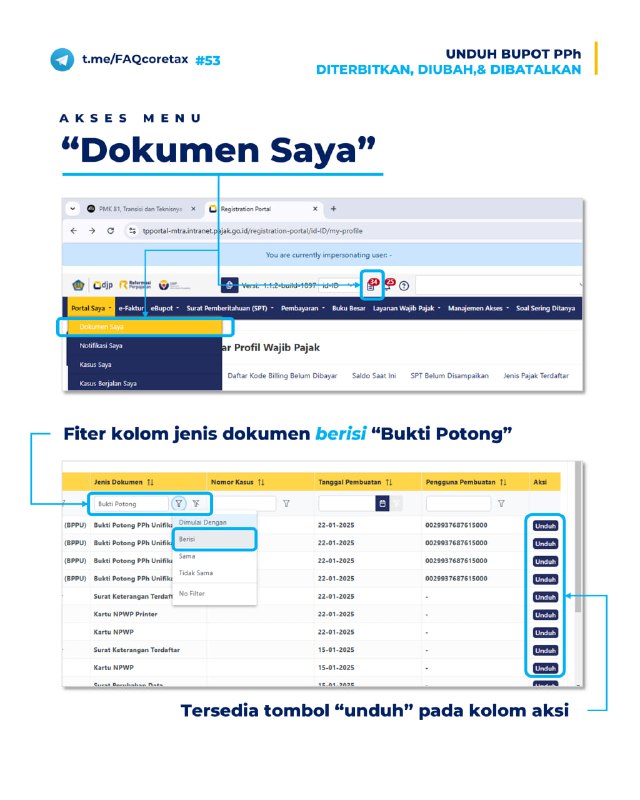 53. Bagaimana cara lihat dan unduh Bukti Pemotongan PPh (Bupot) yang diterbitkan oleh Lawan Transaksi di Coretax? Apakah kami menerima notifikasi kalau lawan transaksi melakukan perubahan atau pembatalan?#eBupot21 #eBupotUnifikasi