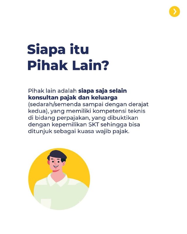 #KawanPajak kini lebih mudah dalam menunjuk kuasa wajib pajak. Dengan PMK terbaru ini, wajib pajak dapat menunjuk kuasa dengan Surat Kuasa Khusus, baik konsultan, keluarga, dan pihak lain yang sesuai ketentuan. Adapun ketentuan PMK ini juga mengatur pihak lain yang pernah bertugas di Kemenkeu harus lebih dulu memenuhi masa jeda selama 5 tahun. Yuks, simak info selengkapnya pada infografis berikut—t.me/FAQcoretax#KawanPajak kini lebih mudah dalam menunjuk kuasa wajib pajak. Dengan PMK terbaru ini, wajib pajak dapat menunjuk kuasa dengan Surat Kuasa Khusus, baik konsultan, keluarga, dan pihak lain yang sesuai ketentuan. Adapun ketentuan PMK ini juga mengatur pihak lain yang pernah bertugas di Kemenkeu harus lebih dulu memenuhi masa jeda selama 5 tahun. Yuks, simak info selengkapnya pada infografis berikut—t.me/FAQcoretax