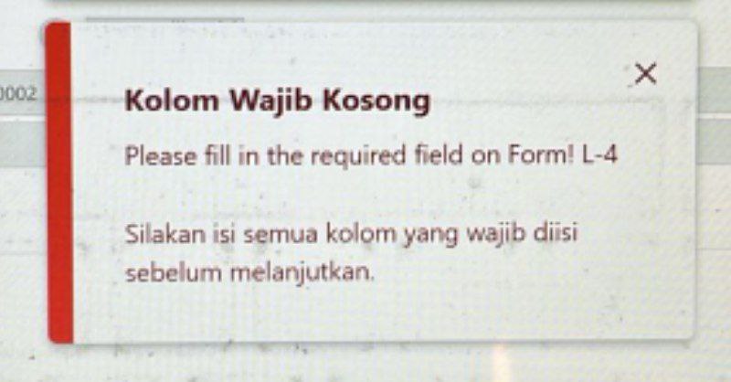 #InfoPenangananKendalaError saat klik bayar dan lapor dengan notifikasi: Please fill in the required field on Form L-4Padahal lampiran L-4 telah terisi seluruhnya.Infonya PSIAP telah meneruskan ke pengembang untuk diperbaiki. Silakan menunggu kabar selanjutnya.Simpan konsep SPT saat ini.--t.me/FAQcoretax