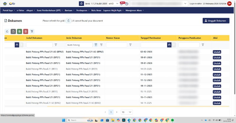 #InfoPenyelesaianKendala📢 Klarifikasi InformasiTidak benar apabila beredar informasi bahwa Dokumen Bukti Pemotongan yang semula terdapat pada menu “Dokumen Saya” (modul Portal Saya) telah dipindahkan ke menu “Bukti Potong Saya” (modul eBupot).🔎 Penegasan:Kedua menu tersebut tidak saling menggantikan, melainkan saling melengkapi.Sempat terjadi kendala teknis sehingga daftar bukti potong pada menu Dokumen Saya tidak tampil.✅ Update Terbaru:Tim Teknis PSIAP telah melakukan perbaikan, dan saat ini daftar Bukti Potong sudah kembali muncul di menu “Dokumen Saya.”⚙️ Untuk menu “Bukti Potong Saya”, saat ini masih dalam proses tuning guna meningkatkan efisiensi dan performa sistem.Silakan melakukan pengecekan kembali pada akun masing-masing.—t.me/FAQcoretax