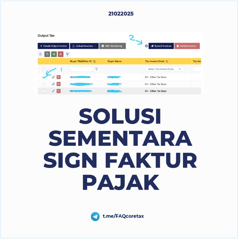 #SolusiErrorSaat ini ada kendala upload faktur lewat form (tombol pensil per faktur). Maaf atas ketidaknyamanannya, tim pengembang sedang melakukan perbaikan. ✅ Solusi Sementara:Gunakan upload faktur lewat grid/daftar pajak keluaran, caranya:1️⃣ Centang faktur yang mau diunggah (No. 1 pada gambar).2️⃣ Klik tombol 