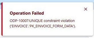#InfoPenyelesaianKendalaAtas kendala pembuatan nota retur dengan notif error: Operation Failed ODP-10007:UNIQUE constraint violation ('EINVOICE'.'PK_EINVOICE_FORM_DATA') telah selesai dilakukan perbaikan .Silakan coba kembali dan infokan apabila masih terkendala.—t.me/FAQcoretax