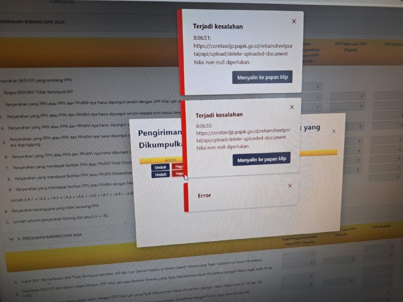 #InfoPenanganKendala Informasi dari tim Teknis: Atas kendala Upload XML digunggung dan pelaporan SPT PPN dengan data faktur digunggung dengan notif 