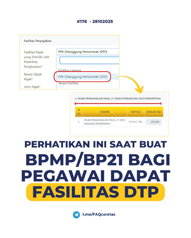 #PPh21 #DTP175. Bagi sektor pariwisata yang ingin membuat BP21/BPMP atas pegawai tetap/tidak tetap yang mendapat fasilitas PPh 21 DTP (Ditanggung Pemerintah), apa yang harus dipilih saat buat BP21/BPMP agar PPh 21 nya tidak perlu dibayar, meski dilaporkan dalam SPT Masa 21?🧾 1️⃣ Pilih Jenis Fasilitas