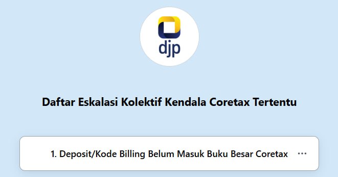 #InfoPenangananKendalaAtas pembayaran kode billing/deposit yang belum masuk ke buku besar yang dilakukan saat downtime Coretax, sehingga atas SPT terkait masih menunggu pembayaran, silakan untuk dapat ditunggu hingga proses sinkronisasi selesai.Bila butuh segera, silakan dapat manfaatkan eskalasi kolektif nomor 1.👉 t.kemenkeu.go.id/eskalasikolektif—t.me/FAQcoretax