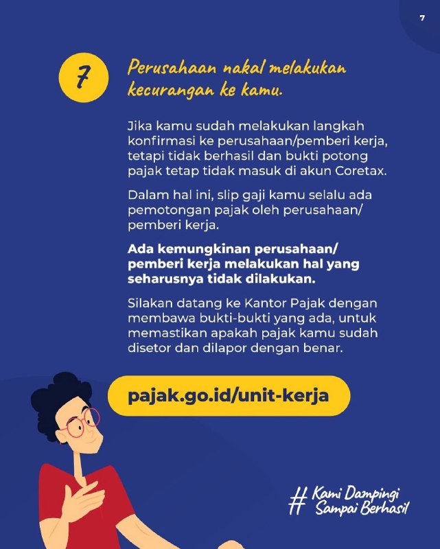 #KawanPajak Dengan Coretax, data yang dilaporkan perusahaan, langsung muncul di akunmu. Kalau nggak muncul, berarti ada beberapa hal yang bisa kamu lakukan. Cek sinkronisasi data dan NIK-mu. Konfirmasi juga ke pemberi kerja. Tapi ingat, kalau ternyata ada indikasi perusahaan potong gaji tapi tidak setor pajak, jangan takut untuk lapor! Untuk konfirmasi dan informasi lebih lanjut, silakan hubungi Kring Pajak 1500200, @kringpajak1500200, dan Helpdesk Kantor Pajak terdekat.Source IG ditjenpajakri--t.me/FAQcoretax#KawanPajak Dengan Coretax, data yang dilaporkan perusahaan, langsung muncul di akunmu. Kalau nggak muncul, berarti ada beberapa hal yang bisa kamu lakukan. Cek sinkronisasi data dan NIK-mu. Konfirmasi juga ke pemberi kerja. Tapi ingat, kalau ternyata ada indikasi perusahaan potong gaji tapi tidak setor pajak, jangan takut untuk lapor! Untuk konfirmasi dan informasi lebih lanjut, silakan hubungi Kring Pajak 1500200, @kringpajak1500200, dan Helpdesk Kantor Pajak terdekat.Source IG ditjenpajakri--t.me/FAQcoretax
