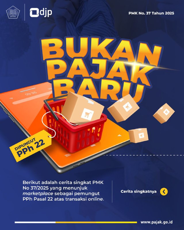 Bukan Pajak Baru, Hanya Cara Pemungutannya yang Berubah.Buat Kawan Pajak yang jualan online, yuk pahami poin penting dari PMK 37/2025 tentang pemungutan PPh Pasal 22 oleh marketplace:1️⃣ Bukan Pajak Baru!Sekarang, PPh yang dulu dibayar sendiri, kini bisa langsung dipotong/diambil oleh marketplace tempat kamu jualan.2️⃣ UMKM dengan Omzet ≤ Rp500 Juta Tetap Bebas PajakPedagang orang pribadi dengan omzet hingga Rp500 juta setahun, tetap TIDAK DIPUNGUT PPh Pasal 22.3️⃣ Lebih Mudah & PraktisPembayaran pajak makin mudah karena sudah terintegrasi di platform marketplace.4️⃣ Adil untuk Semua PedagangSistem ini menyetarakan perlakuan pajak antara pedagang online dan offline. Bukan beban pajak baru.5️⃣ Pengawasan Lebih Kuat, Shadow Economy TertutupAturan ini membantu DJP meningkatkan kepatuhan pajak dan menutup celah shadow economy, khususnya buat yang selama ini belum patuh.Kesimpulan:PMK 37/2025 TIDAK menambah jenis pajak baru, hanya mengubah cara pemungutannya supaya lebih sederhana, adil, dan mudah. Jangan khawatir, UMKM tetap aman dari pungutan pajak selama omzet di bawah Rp500 juta setahun.—t.me/FAQcoretaxBukan Pajak Baru, Hanya Cara Pemungutannya yang Berubah.Buat Kawan Pajak yang jualan online, yuk pahami poin penting dari PMK 37/2025 tentang pemungutan PPh Pasal 22 oleh marketplace:1️⃣ Bukan Pajak Baru!Sekarang, PPh yang dulu dibayar sendiri, kini bisa langsung dipotong/diambil oleh marketplace tempat kamu jualan.2️⃣ UMKM dengan Omzet ≤ Rp500 Juta Tetap Bebas PajakPedagang orang pribadi dengan omzet hingga Rp500 juta setahun, tetap TIDAK DIPUNGUT PPh Pasal 22.3️⃣ Lebih Mudah & PraktisPembayaran pajak makin mudah karena sudah terintegrasi di platform marketplace.4️⃣ Adil untuk Semua PedagangSistem ini menyetarakan perlakuan pajak antara pedagang online dan offline. Bukan beban pajak baru.5️⃣ Pengawasan Lebih Kuat, Shadow Economy TertutupAturan ini membantu DJP meningkatkan kepatuhan pajak dan menutup celah shadow economy, khususnya buat yang selama ini belum patuh.Kesimpulan:PMK 37/2025 TIDAK menambah jenis pajak baru, hanya mengubah cara pemungutannya supaya lebih sederhana, adil, dan mudah. Jangan khawatir, UMKM tetap aman dari pungutan pajak selama omzet di bawah Rp500 juta setahun.—t.me/FAQcoretax