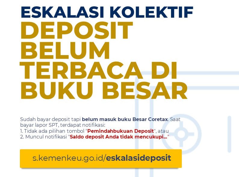 #EskalasiKolektifDibuka kembali eskalasi atas pembayaran kode billing dan/atau deposit namun belum masuk ke Buku Besar.Perlu dicatat bahwa eskalasi ini dilakukan bersamaan dengan bersamaan dengan proses sinkronisasi massal oleh tim PSIAP.Silakan dimanfaatkan bila butuh urgent.Akses di 