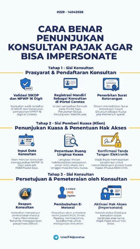 #Registrasi #Kuasa229. Bagaimana proses penunjukan dan pemberian peran (Role Akses) Konsultan Pajak sebagai Kuasa Khusus di Coretax secara online agar dapat Impersonate Sesuai PMK-229/PMK.03/2022?[Sisi Konsultan 😎]Tahap 1 : Prasyarat dan Pendaftaran Konsultan di Coretax